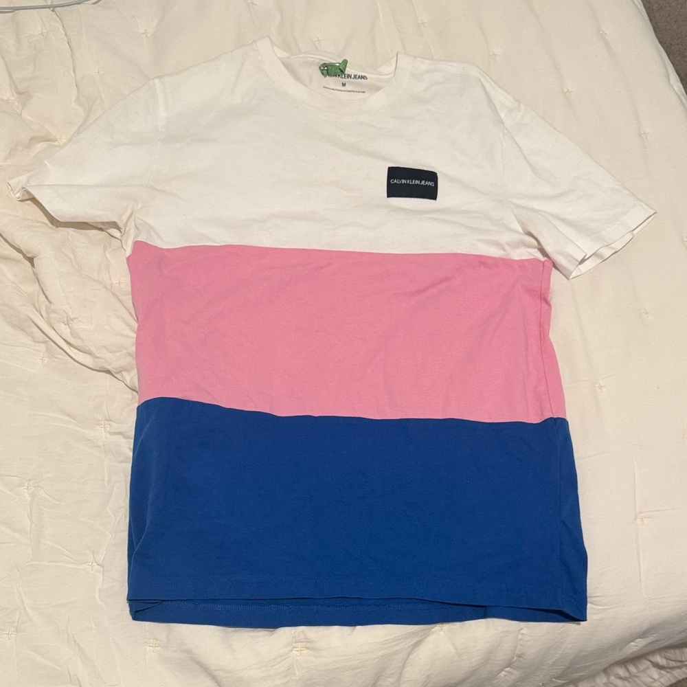 Calvin Klein Jeans White, Pink, and Blue Tee